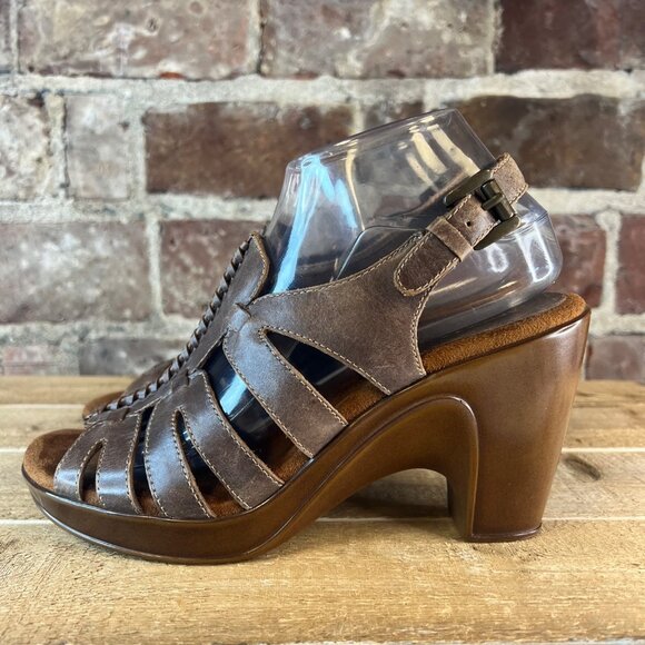 AEROSOLES Open Toe Brown Leather Chunky Block Heel Sandals Sz 8.5 - Picture 8 of 14